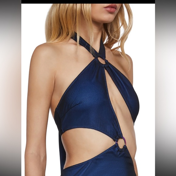 Club Exx X‎ Dolls Kill Blue/Black Hollywood Hills Mesh Cutout Party Dress NWT L - Picture 7 of 14